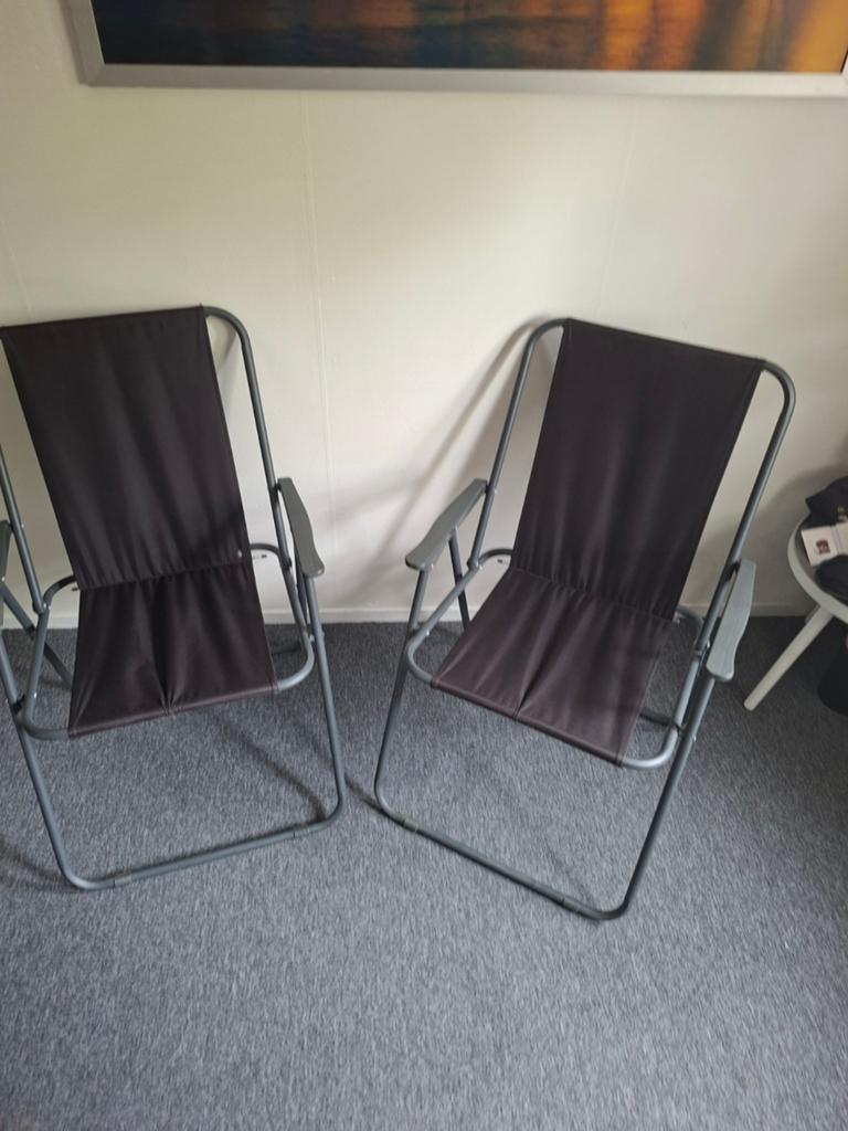 Camping set: 2 klapstoelen en tafel (antraciet/zwart), Ophalen of Verzenden, Zo goed als nieuw, Campingstoel