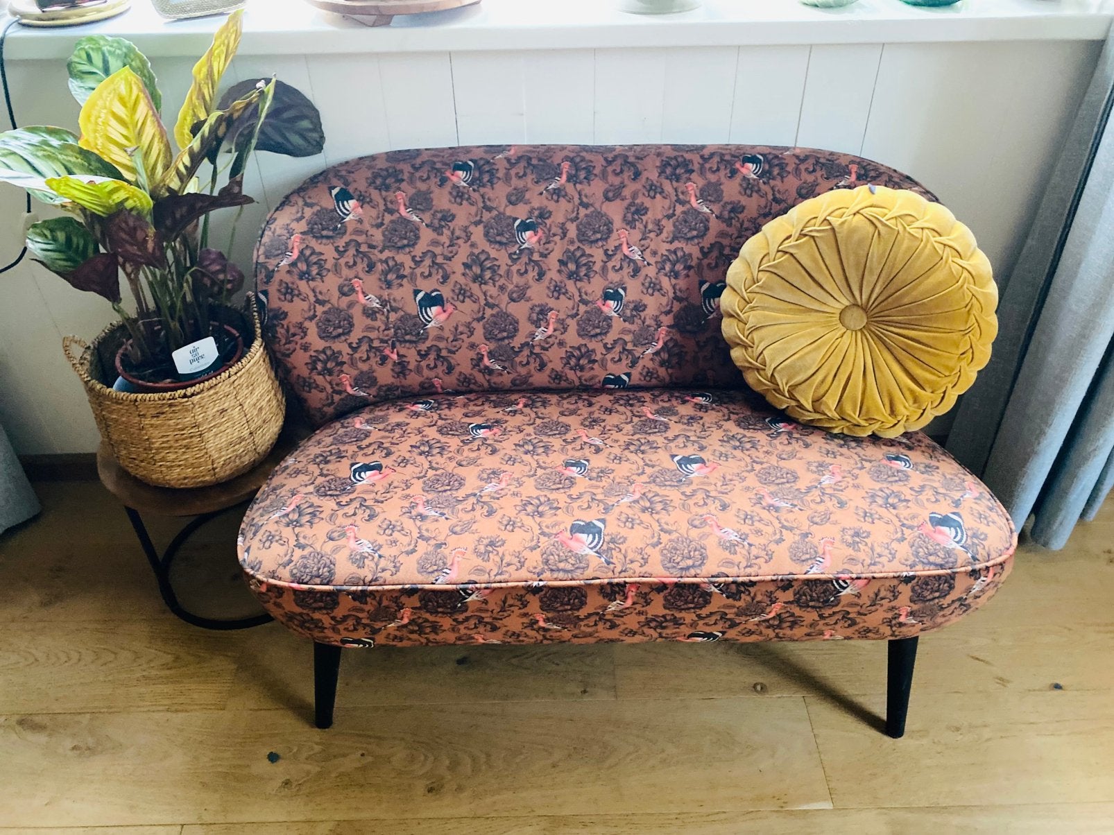 Velours bankje Wood, Huis en Inrichting, Ophalen, Minder dan 75 cm, Tweepersoons, Zo goed als nieuw