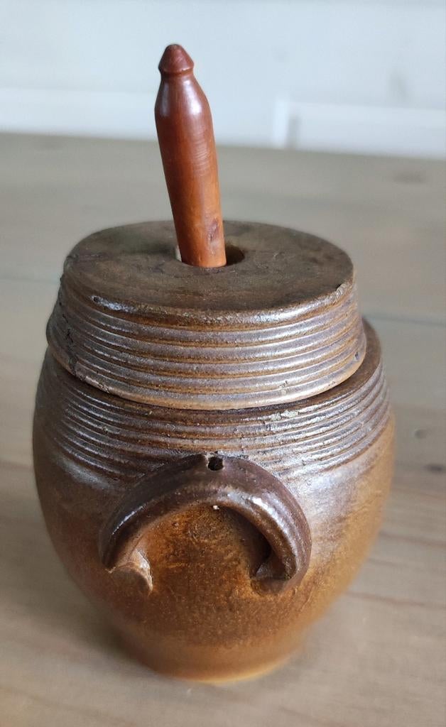Antiek Frans mosterdpotje met lepeltje, Antiek en Kunst, Antiek | Keramiek en Aardewerk, Ophalen of Verzenden