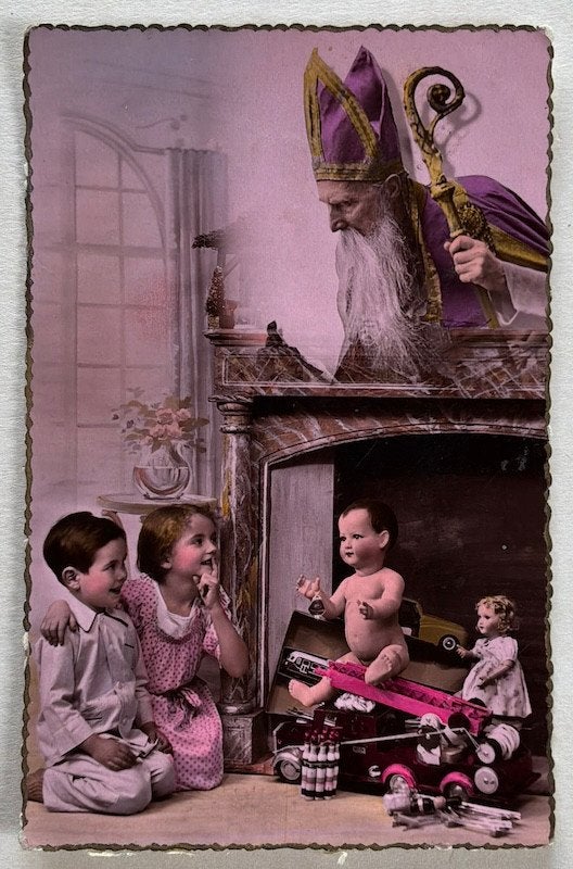Sinterklaas mijter staf kinderen poppen speelgoed, Ophalen of Verzenden, Voor 1920, Gelopen, Overige thema's