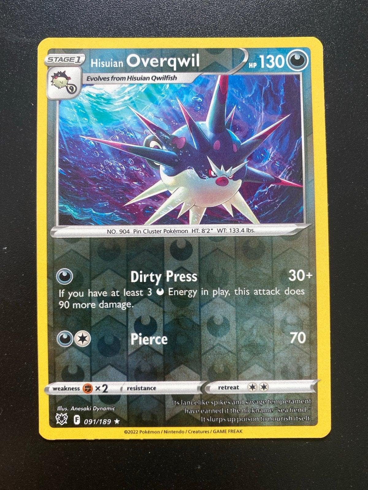Hisuian Overqwil 091/189 Rev. Holo Pokémon Astral Radiance, Ophalen of Verzenden, Zo goed als nieuw, Losse kaart, Foil