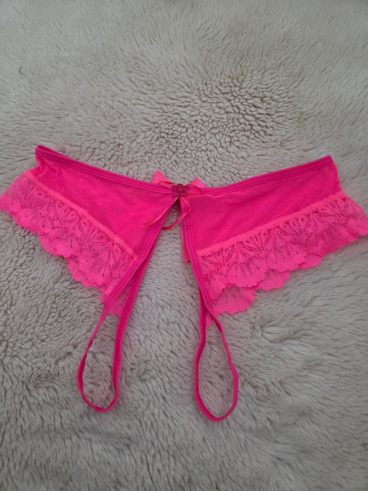 Opvallende Neonroze Kant & Mesh Crotchless String  Maat S, Ophalen of Verzenden, Roze, String