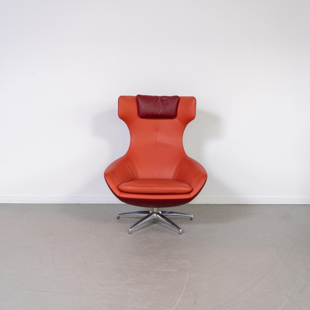 1x Leolux Caruzzo PLUS Fauteuil + Voetenbank Donkerrood Leer, Niet ingevuld, Niet ingevuld, 75 tot 100 cm, Ophalen of Verzenden