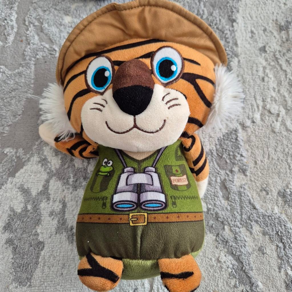 Leuke tijger knuffel met safari outfit, Oranje, Overige merken, Overige karakters, Ophalen of Verzenden