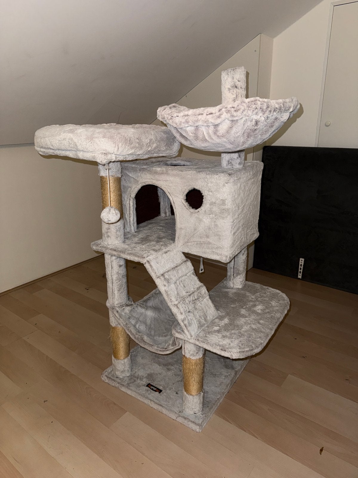 Krabpaal 135 cm – Voor Grote Katten – Grijs/Wit, Dieren en Toebehoren, Ophalen, Gebruikt