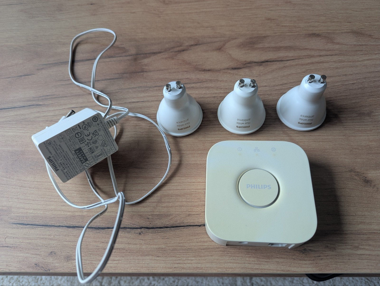 Philips Hue White Ambiance GU10 lampen (3x) + Hue Bridge, Ophalen, Wit, Gebruikt, Philips Hue
