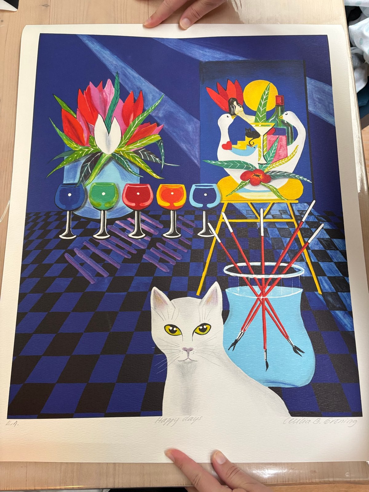 Cecilia B. Gröning - Happy Days - Zeefdruk - Kat, Ophalen of Verzenden