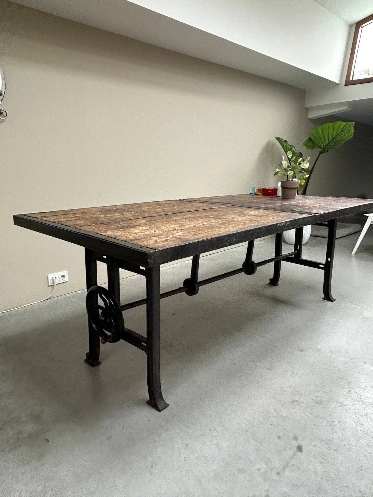 Unieke industriele eettafel 100x220x76, Ophalen, Gebruikt, 200 cm of meer, 50 tot 100 cm