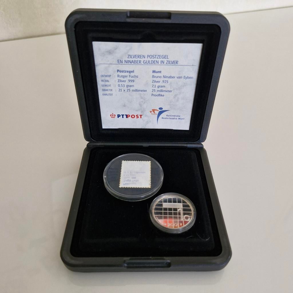 Zilveren zegel + zilveren 1 gulden 2001, Ophalen of Verzenden, Koningin Beatrix, 1 gulden