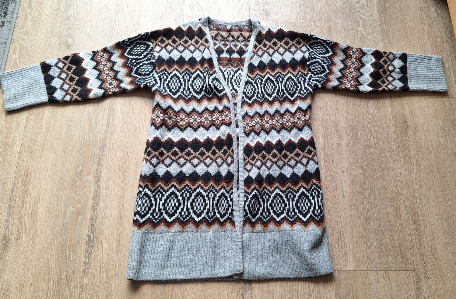 Lange gebreide cardigan met Noorse print, Meerkleurig, Zo goed als nieuw, Hema, Ophalen