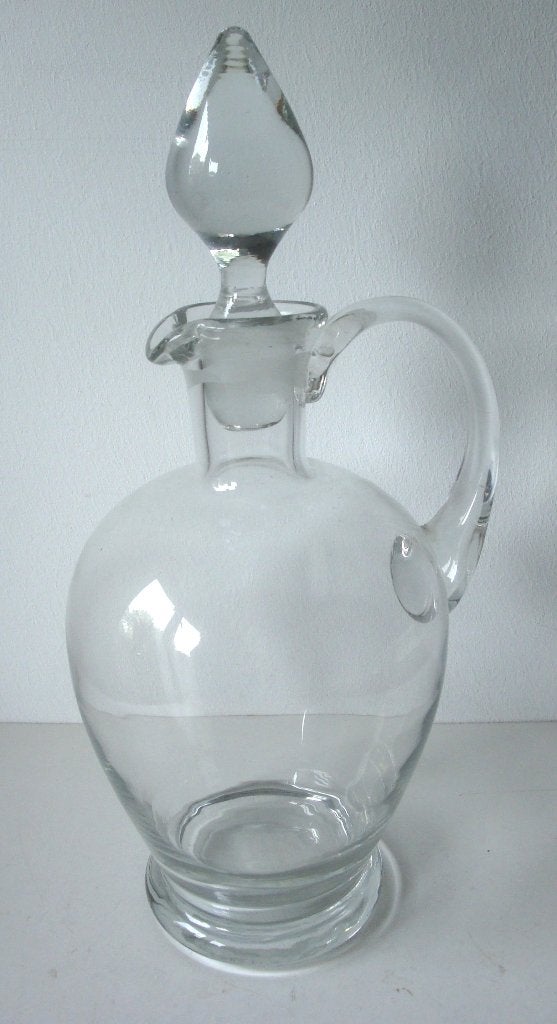 Rondbuikige karaf, helder glas, 28 cm hoog, doorsnede 8 cm, Antiek en Kunst, Antiek | Glas en Kristal, Ophalen of Verzenden