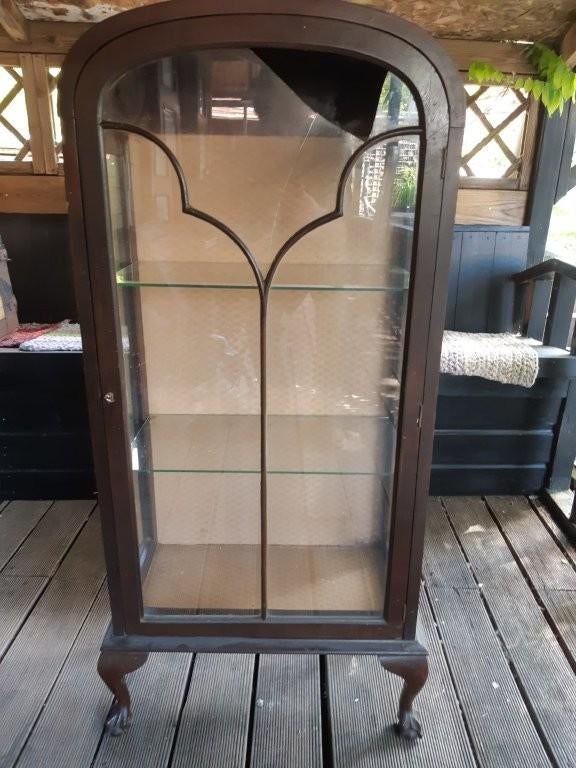Antieke Vitrinekast met Glazen Planken, Ophalen, Glas, 150 tot 200 cm, 25 tot 50 cm