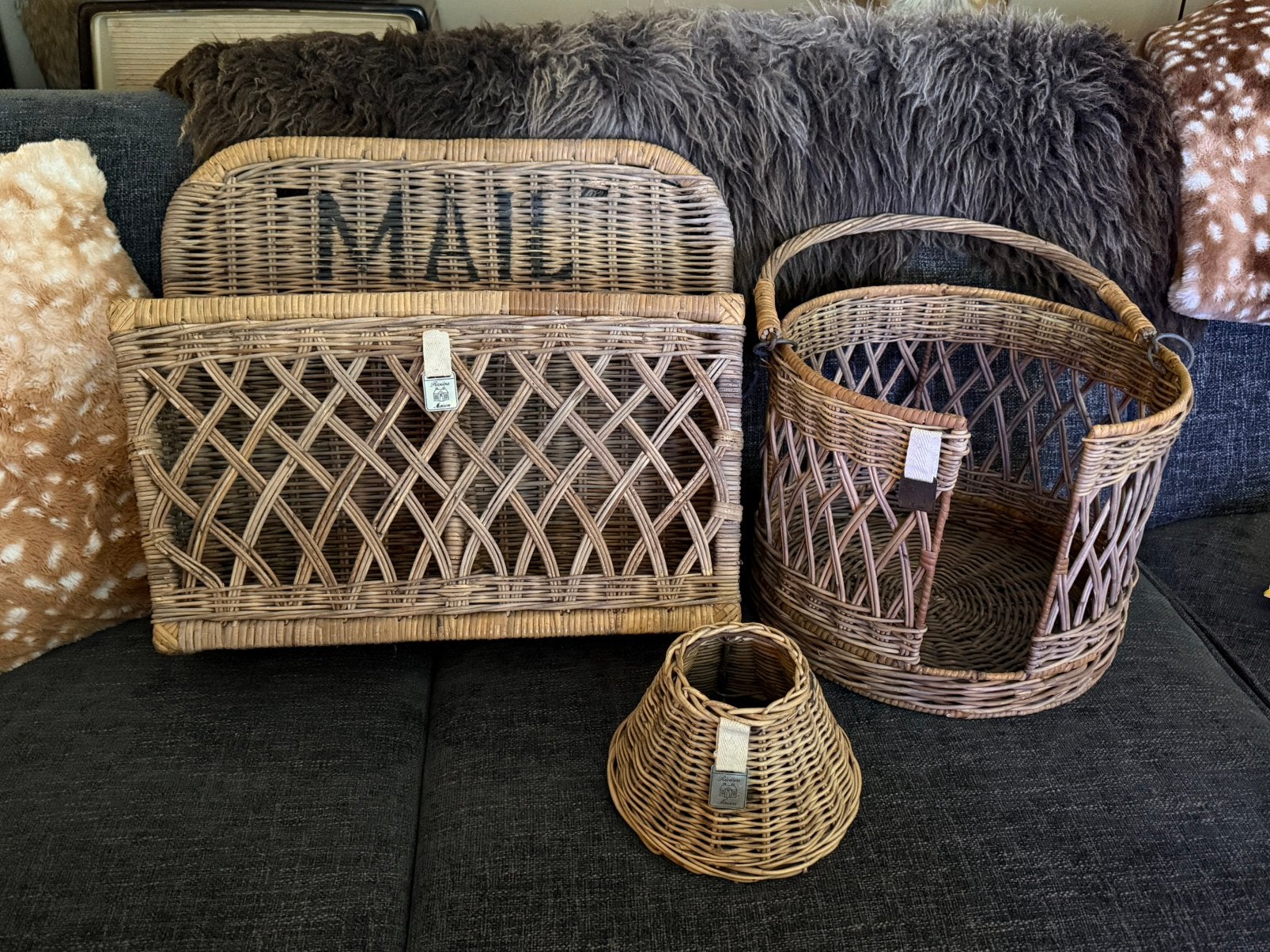 Riviera maison set mand/lanpenkap/bordenrek, Ophalen, Zo goed als nieuw, Rond, Riet