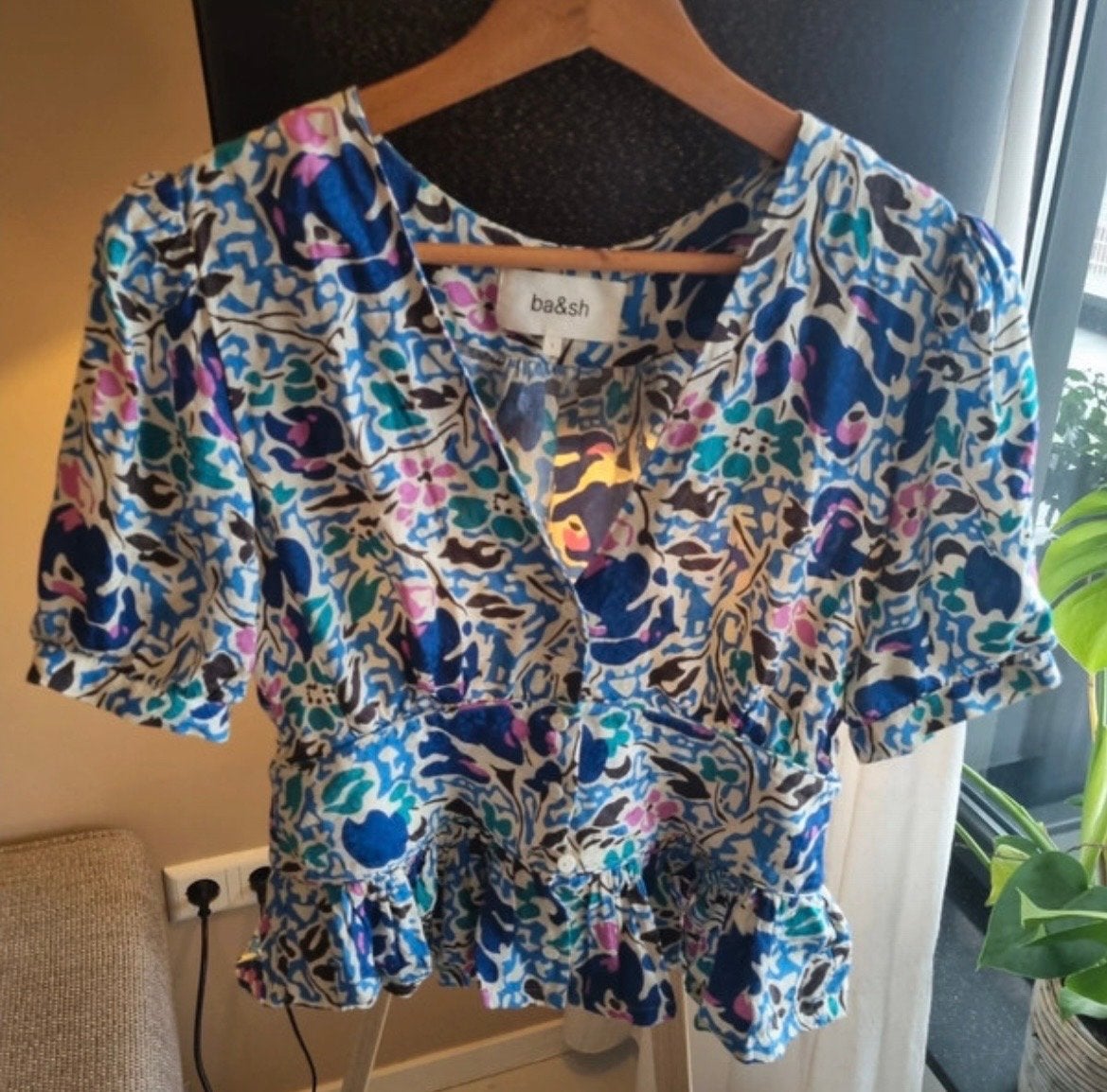 Ba&sh top met bloemenprint, maat S, Ophalen, Meerkleurig, Zo goed als nieuw, Korte mouw