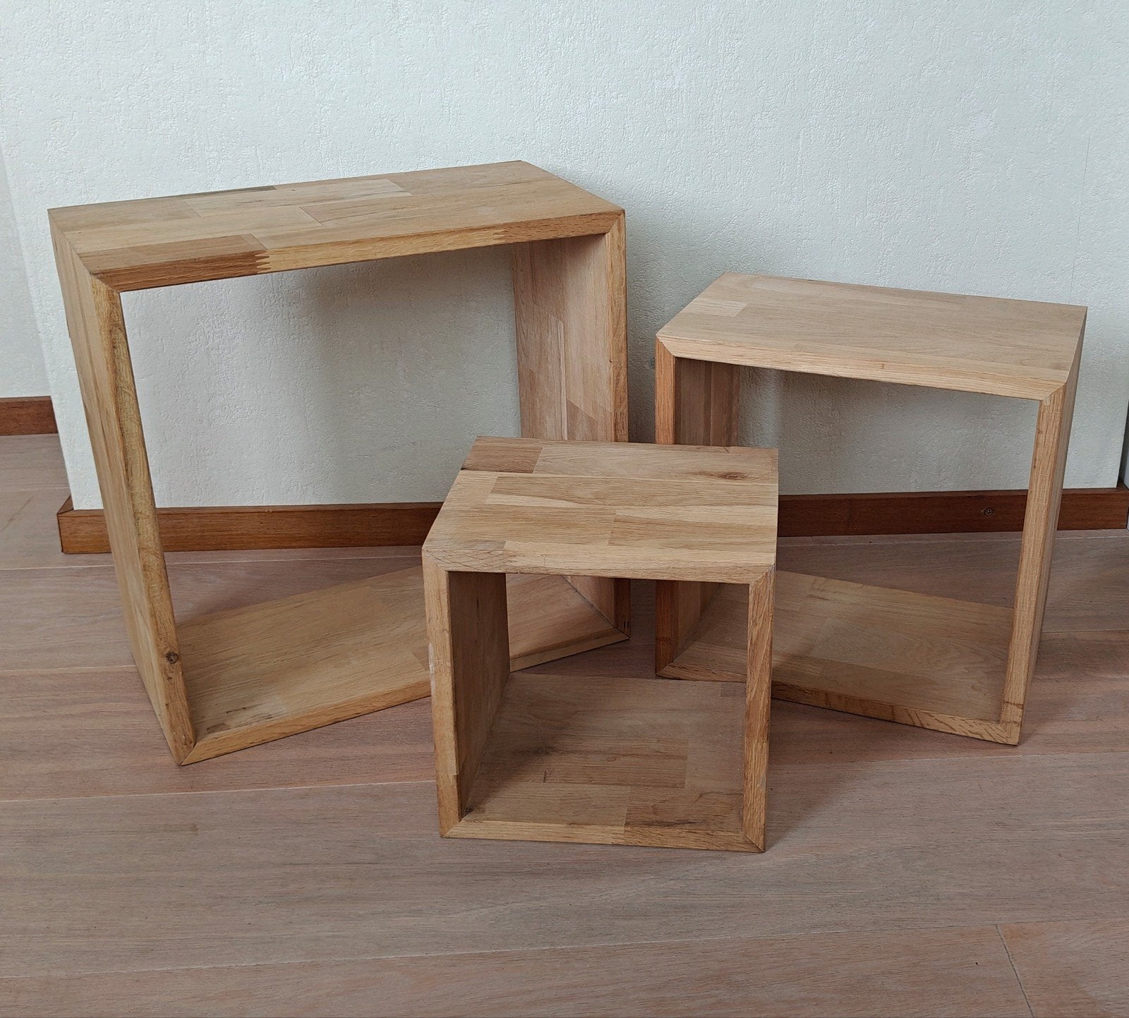 Set van 3 houten wandkubussen - Decoratieve planken, Huis en Inrichting, Woonaccessoires | Wandplanken en Boekenplanken, Ophalen