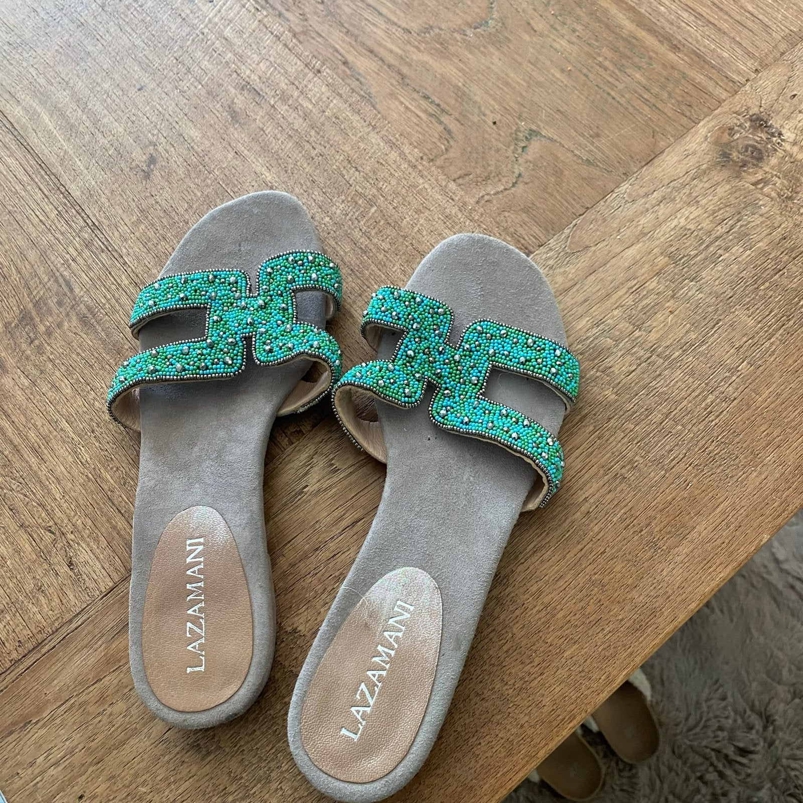 Lazamani slippers met leren zool, maat 39, Slippers, Ophalen of Verzenden, Zo goed als nieuw, Groen
