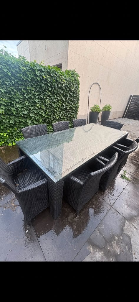 Rotan tuinset zwart 6stoelen, Ophalen, Kunststof, Gebruikt, Eettafel