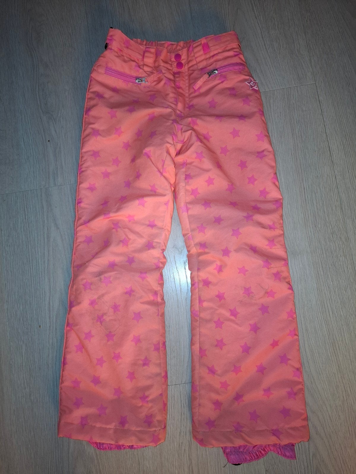 Roze skibroek met sterren, verstelbare tailleband, Broek, Gebruikt, Meisje, Ophalen of Verzenden