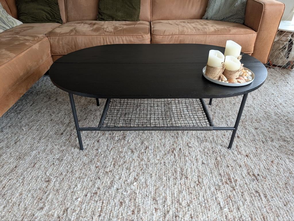 Jysk Hinnerup salontafel zwart ovaal 75x120x45 cm, Huis en Inrichting, Tafels | Salontafels, Gebruikt, 100 tot 150 cm, 50 tot 100 cm
