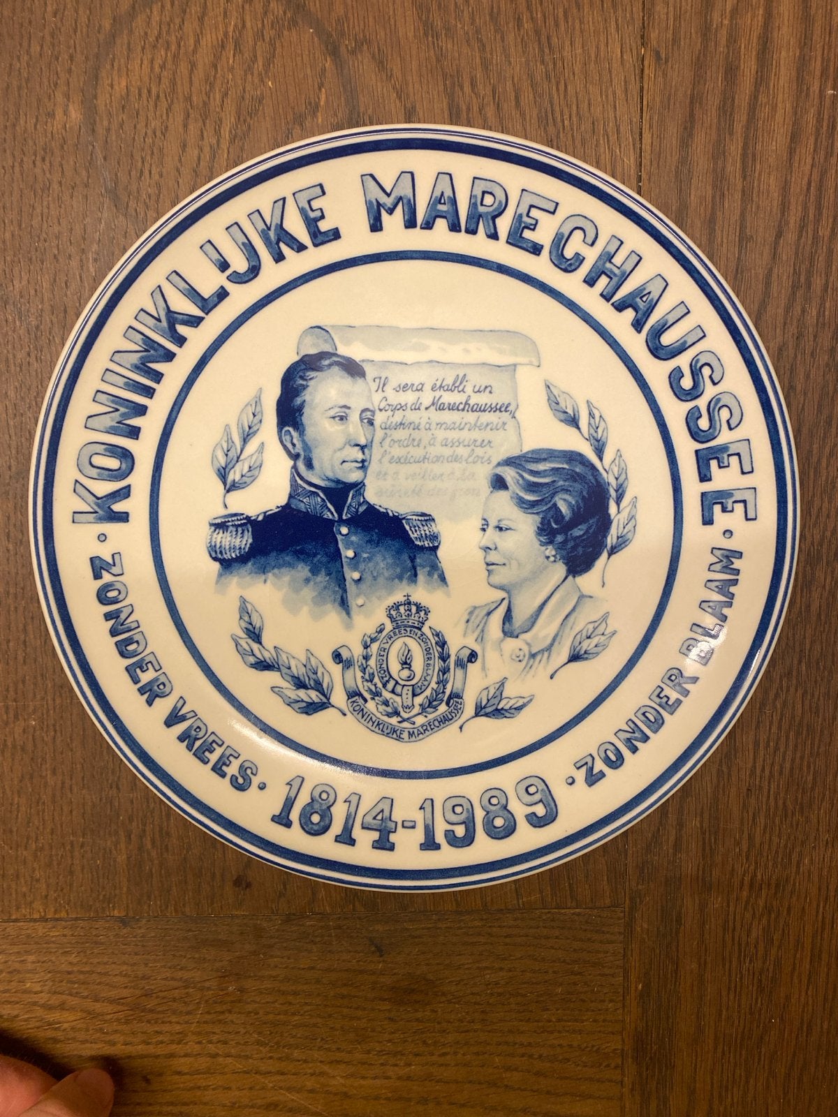 Delftsblauw Herdenkingsbord Koninklijke Marechaussee 1814-19, Ophalen of Verzenden
