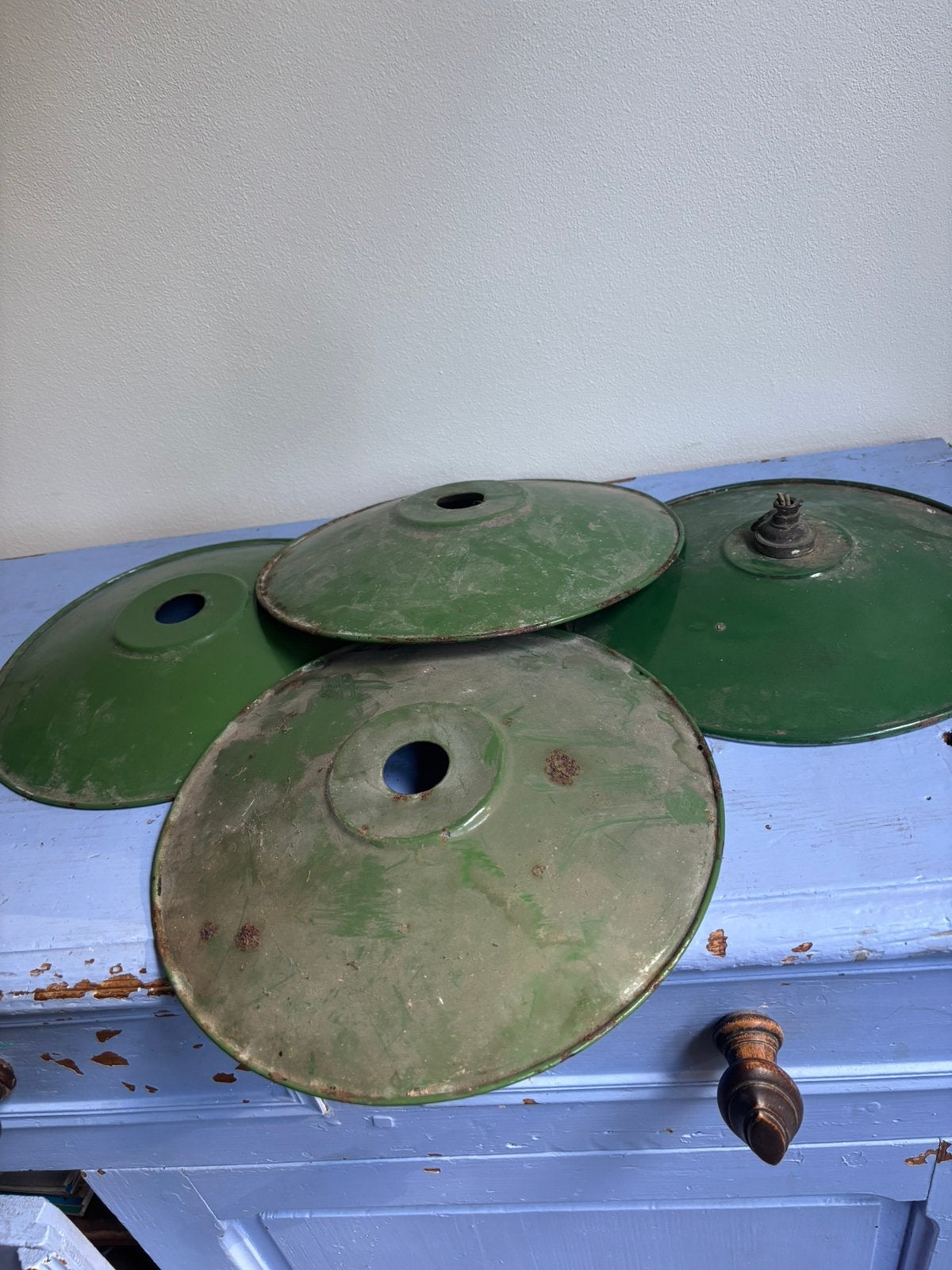 4 emaille lamp schalen reseda groen, Ophalen of Verzenden