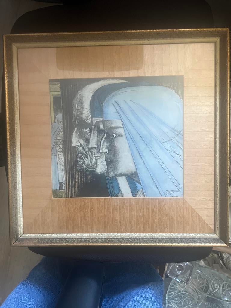 Ingelijste prent Jan Toorop, Bezinkenheid Meditatie Vuur, Antiek en Kunst, Kunst | Tekeningen en Foto's, Ophalen of Verzenden