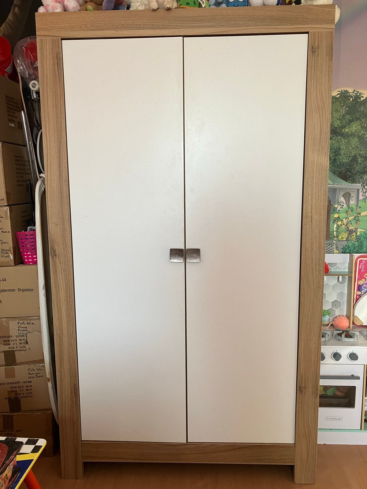 Kledingkast met 2 deuren - Hout en wit, Ophalen, Gebruikt, Kast, 50 tot 70 cm