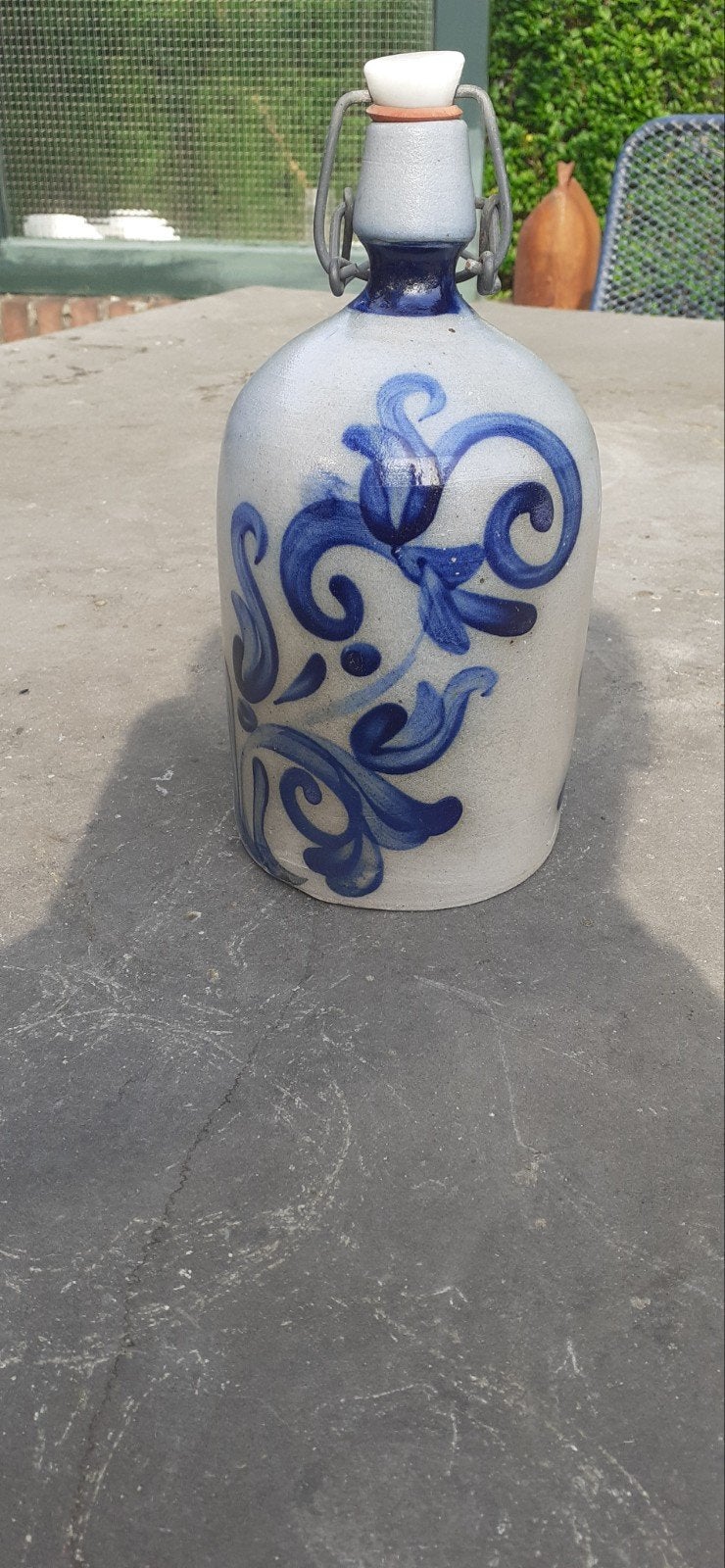 Vintage Keulse Pot Kruik met Beugelstop - Blauw Decor, Ophalen of Verzenden