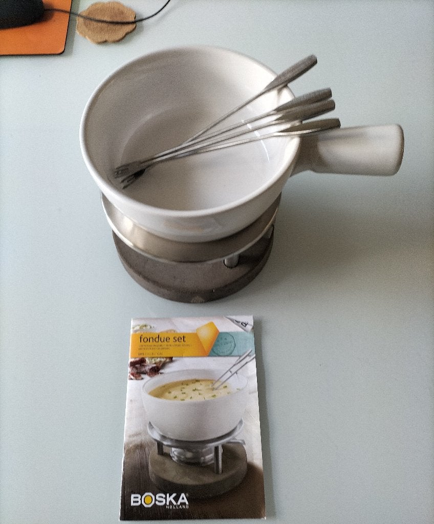 Boska Fondueset uit de Life serie in de kleur wit. z.g.a.n., Ophalen, Zo goed als nieuw, Brander, Fondueset