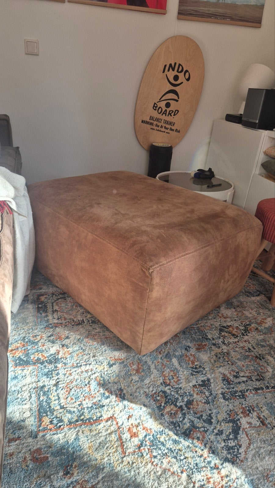 hocker/poef cognac leer, Ophalen of Verzenden, Zo goed als nieuw, Vierkant, Leer