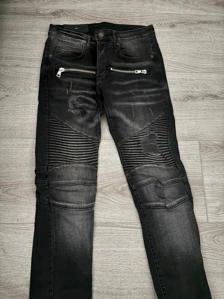 Balmain biker jeans zwart - Maat S, Ophalen of Verzenden, Gedragen, Zwart, W32 (confectie 46) of kleiner