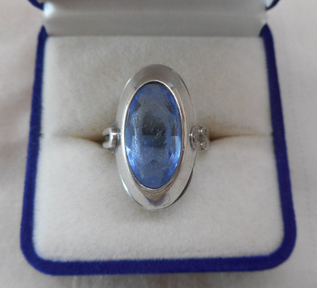 Zilveren antieke ring met blauwe steen maat 17.75 nr.326, Sieraden, Tassen en Uiterlijk, Antieke sieraden, Verzenden, Zilver, Ring