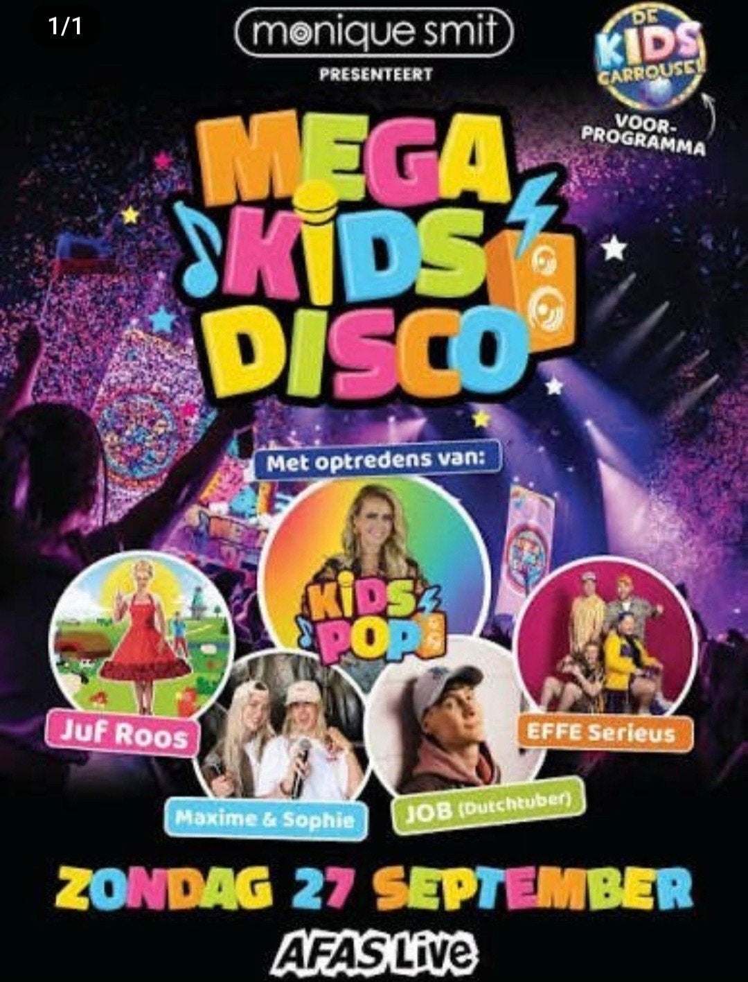 2 kaarten te koop coor Mega Kids Disco 27 september 2026, Twee personen