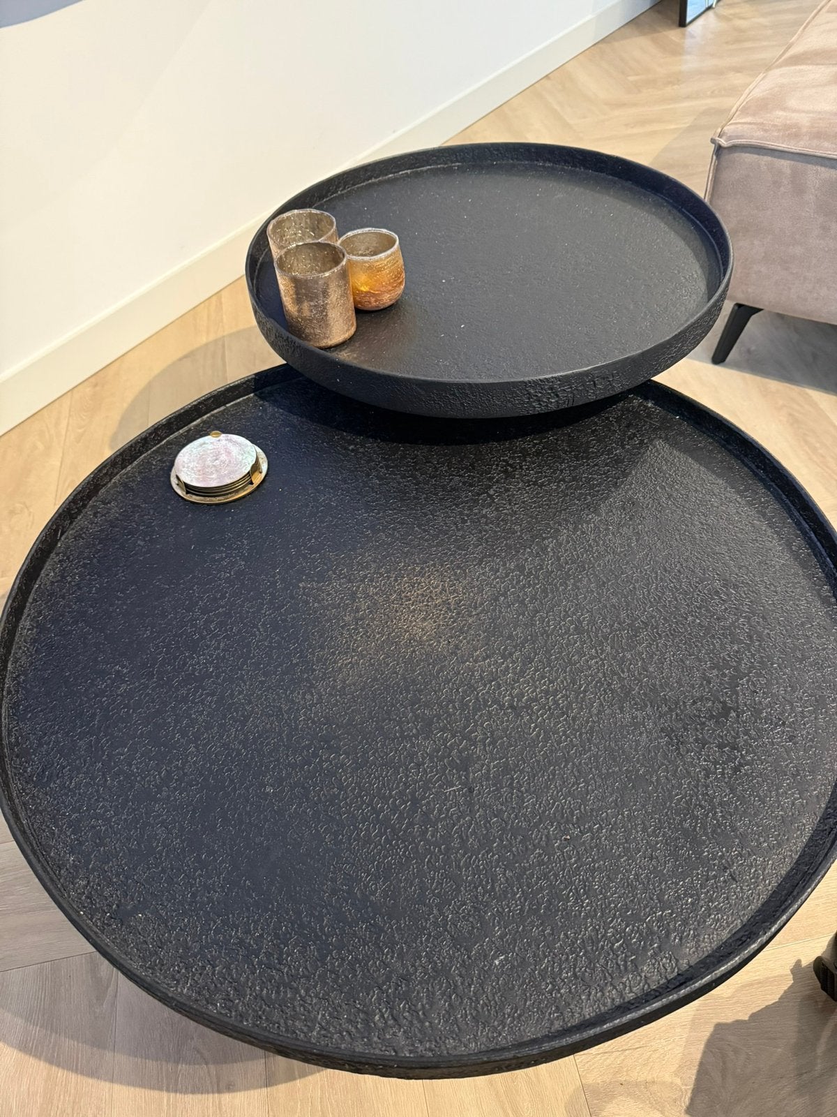 Salontafel set 2 stuks zwart goud, Ophalen, Zo goed als nieuw, Rond, 50 tot 100 cm