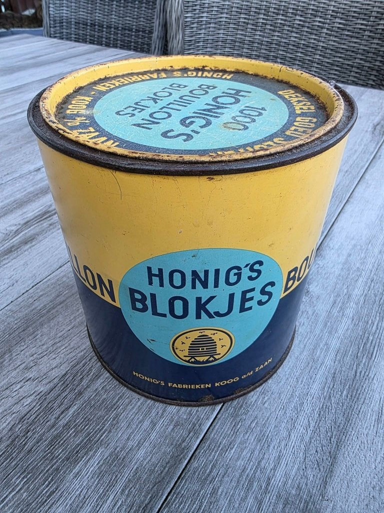 Oud groot Honig's Blokjes blik,18x18,5cm,bouillonblokjes, Verzamelen, Merken en Reclamevoorwerpen, Ophalen of Verzenden, Gebruikt