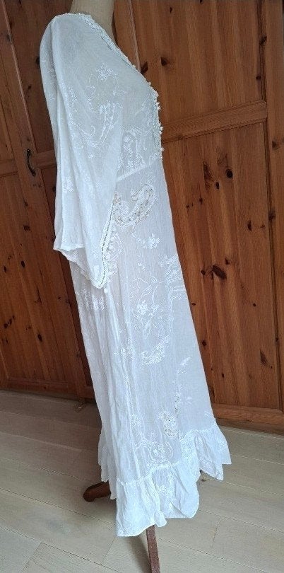 supergave katoenen boho jurk, Wit, Maat 42/44 (L), Ophalen of Verzenden, Zo goed als nieuw