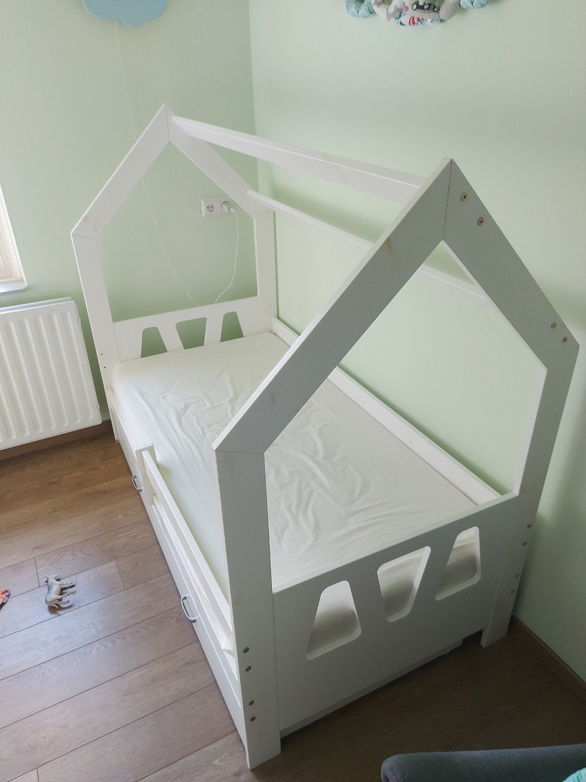 Kinderbed huisje met matras en opberglade 160x80 cm, Ophalen, Gebruikt, 70 tot 85 cm, Matras