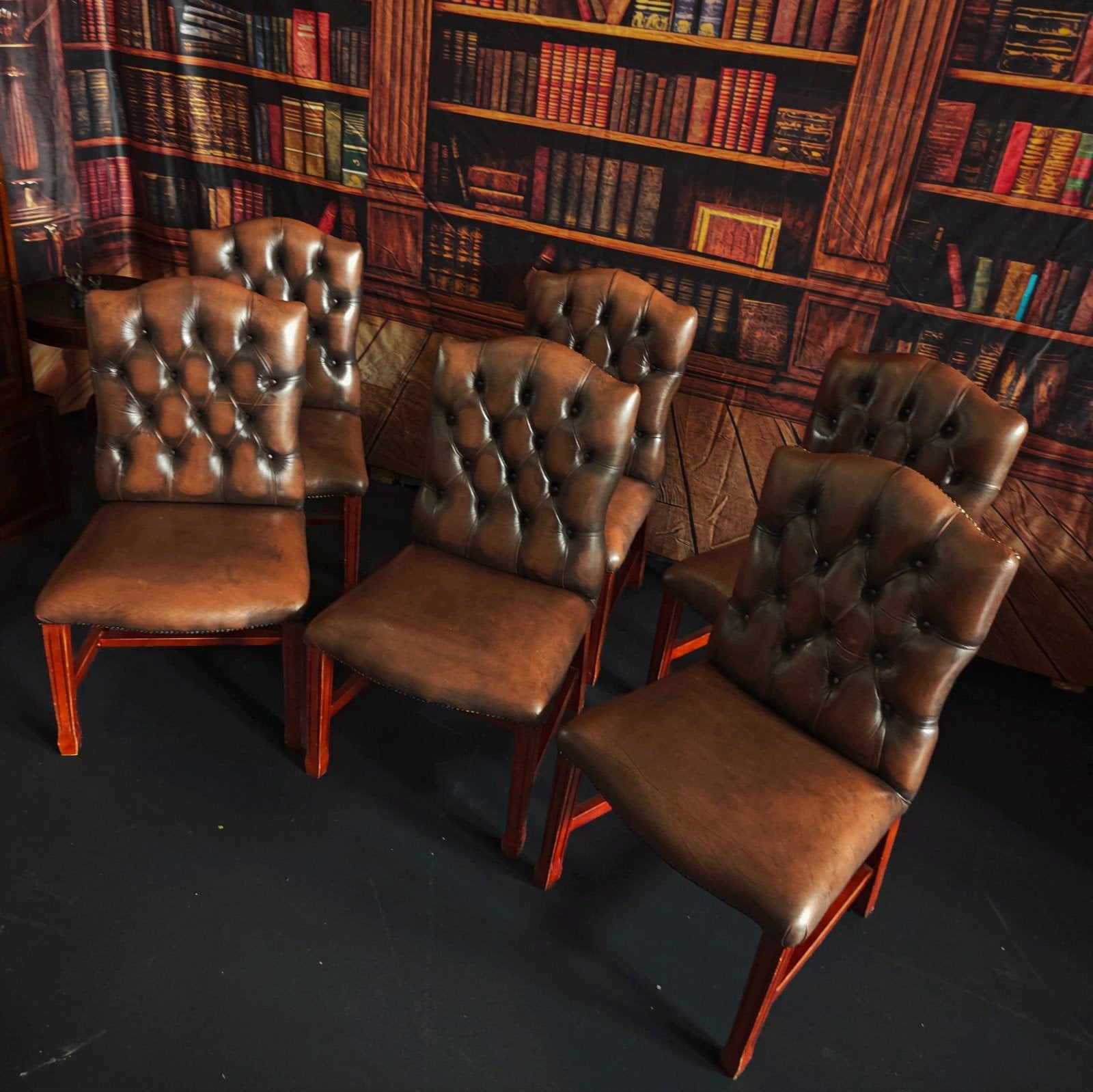 Chesterfield Dining Chairs Gevlamd Bruin - 6 stuks, Huis en Inrichting, Stoelen, Gebruikt, Bollenmarkt 14c Zwaagdijk Oost, Bruin