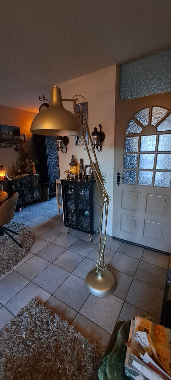 Uitschuifbare leeslamp mat goud, Huis en Inrichting, Ophalen, Gebruikt, Modern, Industrieel, E27 (groot)