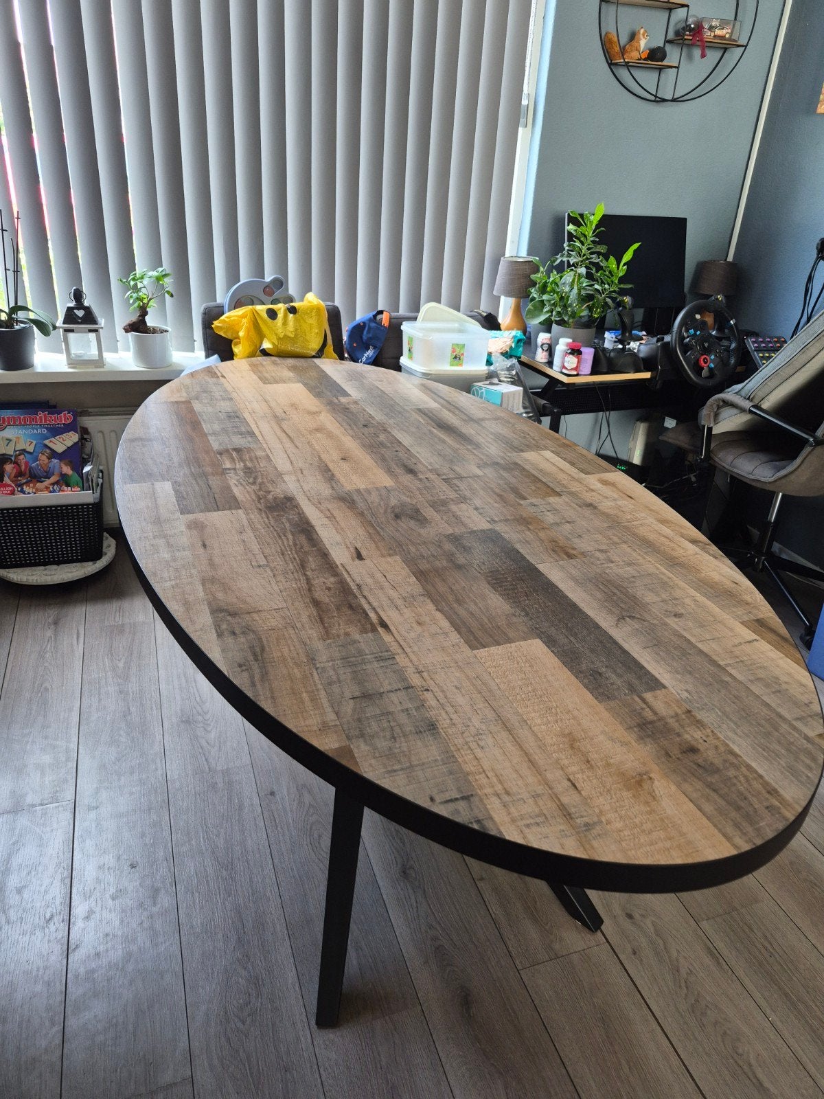Eettafel ovaal met 6 stoelen, Overige houtsoorten, Gebruikt, Ophalen of Verzenden, Vijf personen of meer
