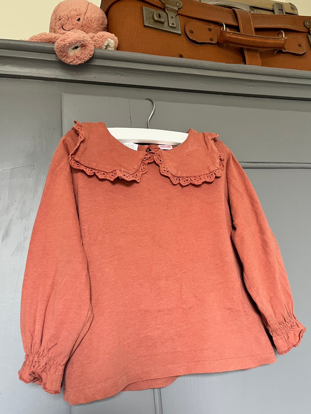 Longsleeve Zara steenrood mt 98, Kinderen en Baby's, Ophalen of Verzenden, Zo goed als nieuw, Meisje, Shirt of Longsleeve