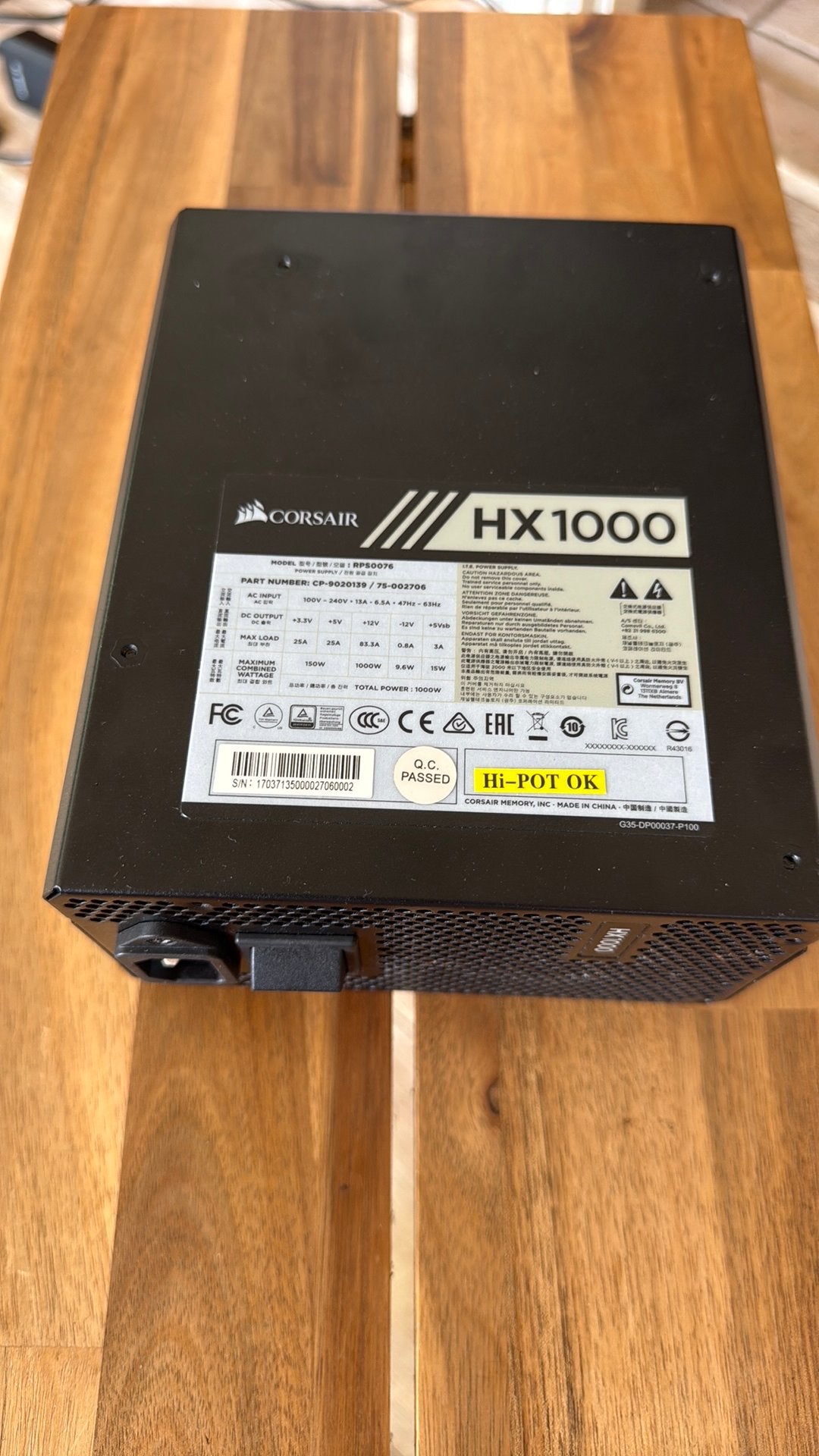 Corsair HX1000 1000W voeding voor PC, Computers en Software, Interne voedingen, Zo goed als nieuw, Ophalen of Verzenden