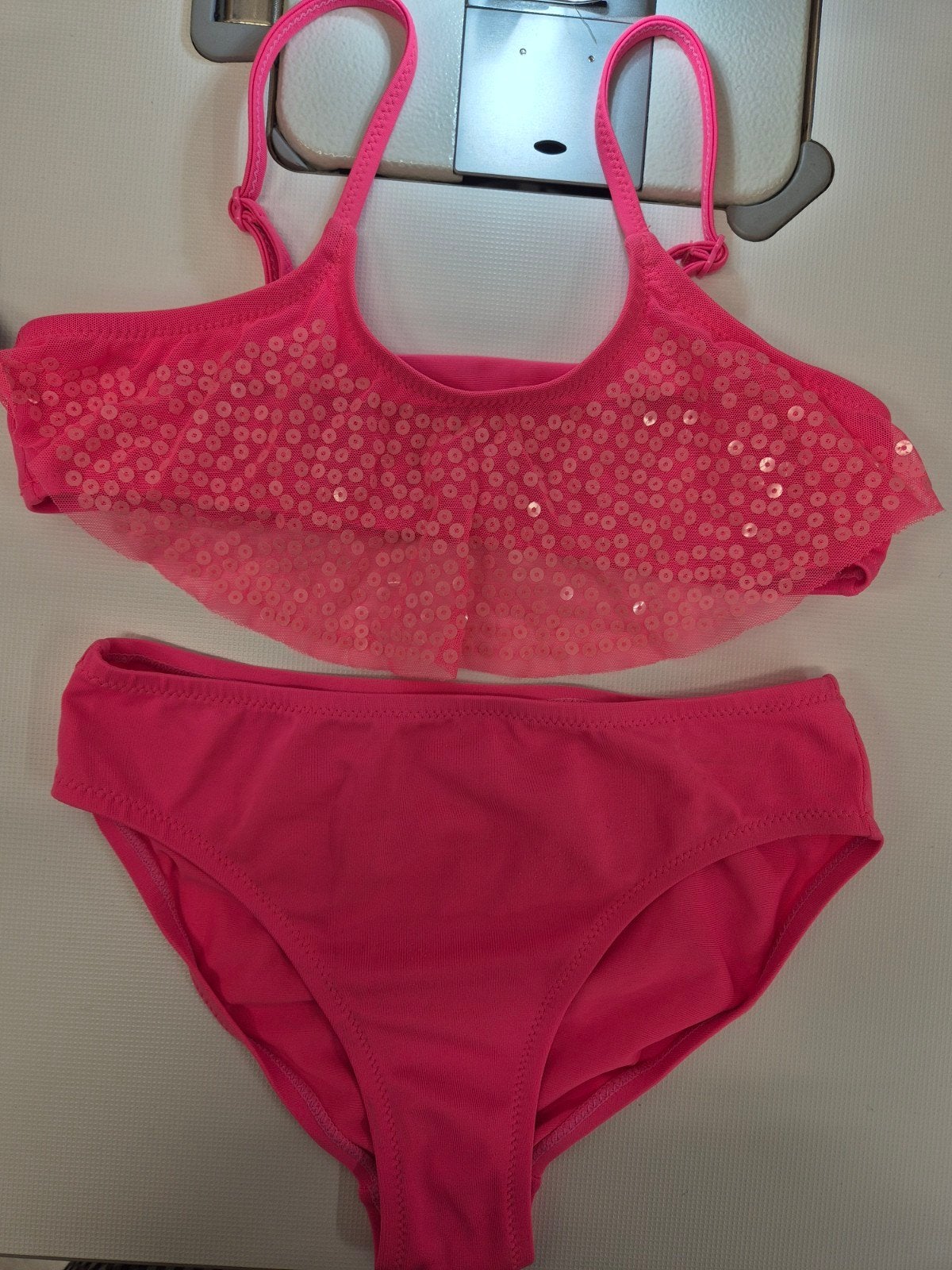 Roze bikini met pailletten maat 128/134, Gebruikt, Bikiniset, Meisje, Ophalen of Verzenden