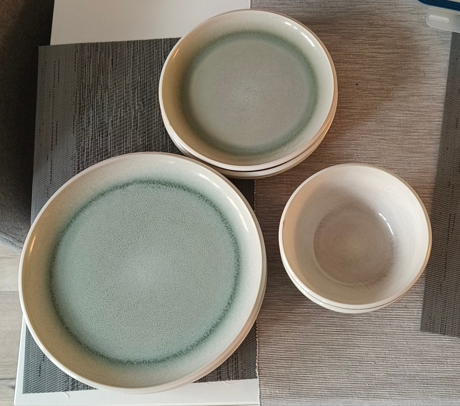 Serviesset – Groen/Turquoise, Ophalen, Aardewerk, Overige stijlen, Bord(en)