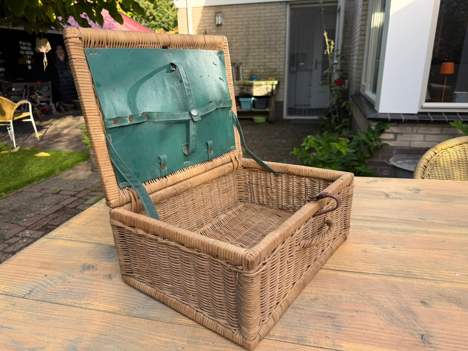 Vintage rieten picknick mand jaren 50/60, Ophalen, Overige materialen, Minder dan 50 cm, Gebruikt