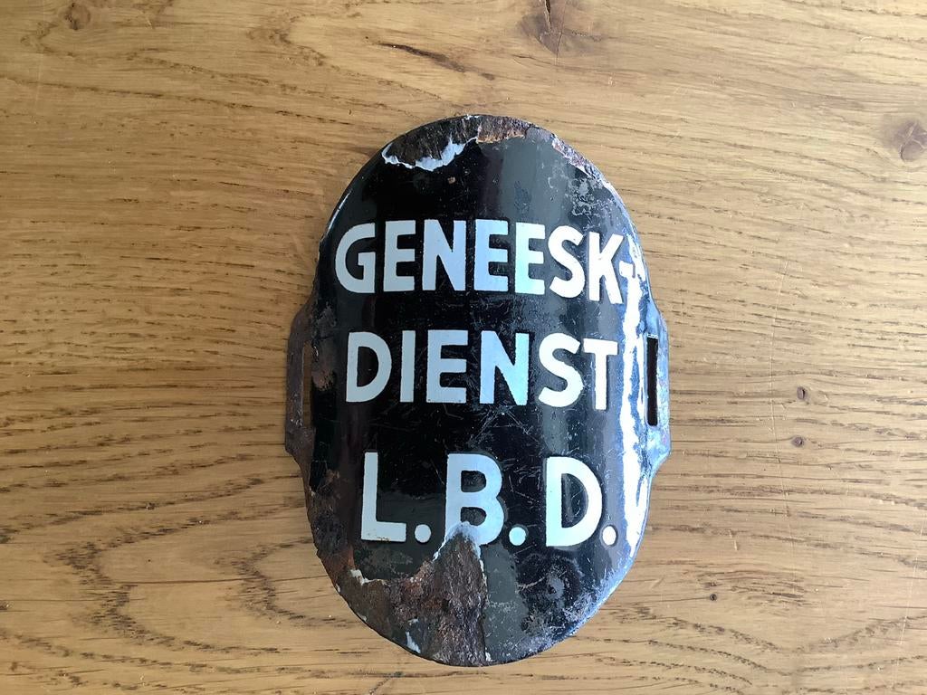 Oud emaille bordje Geneeskundige Dienst L.B.D., Antiek en Kunst, Ophalen of Verzenden