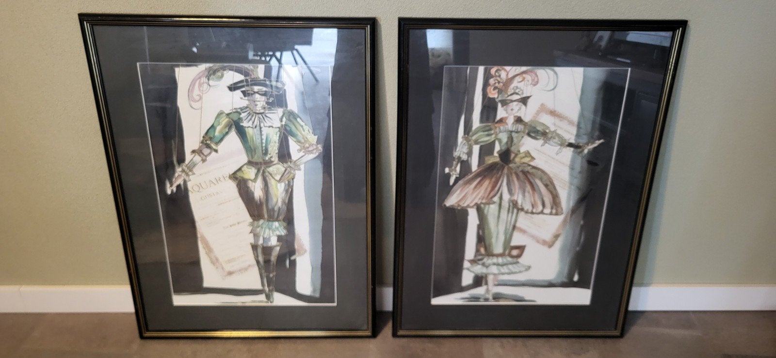 Set van 2 kunst litho's "Marionetten" – Jutta Ritter scherer, Antiek en Kunst, Portret en Figuren, Ophalen of Verzenden, Ingelijst