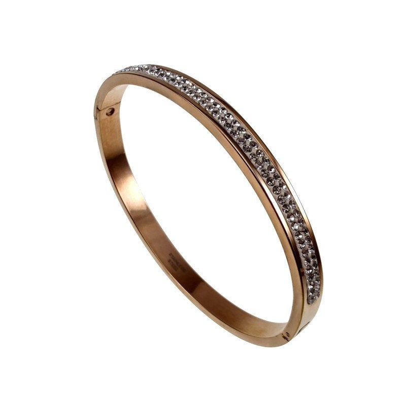 Bangle Armband Dames RVS Roségoudkleurig Zirkonia  Dames, Sieraden, Tassen en Uiterlijk, Armbanden, Met kristal, Staal, Birgitta-Gracht 33, 6465 EL Kerkrade, Nederland