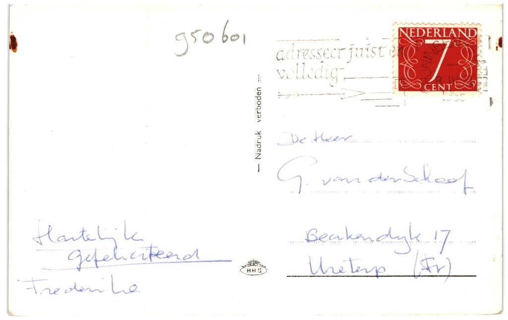 950601 Groningen 1965 Provinciehuis bij avond Gelopen, Ophalen of Verzenden, 1960 tot 1980, Gelopen, Groningen