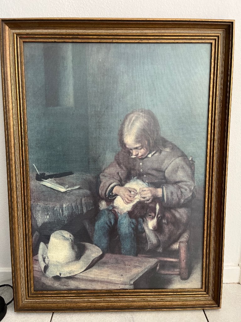 Gerard ter Borch vintage kunstdruk litho Jongen vlooit hond, Ophalen